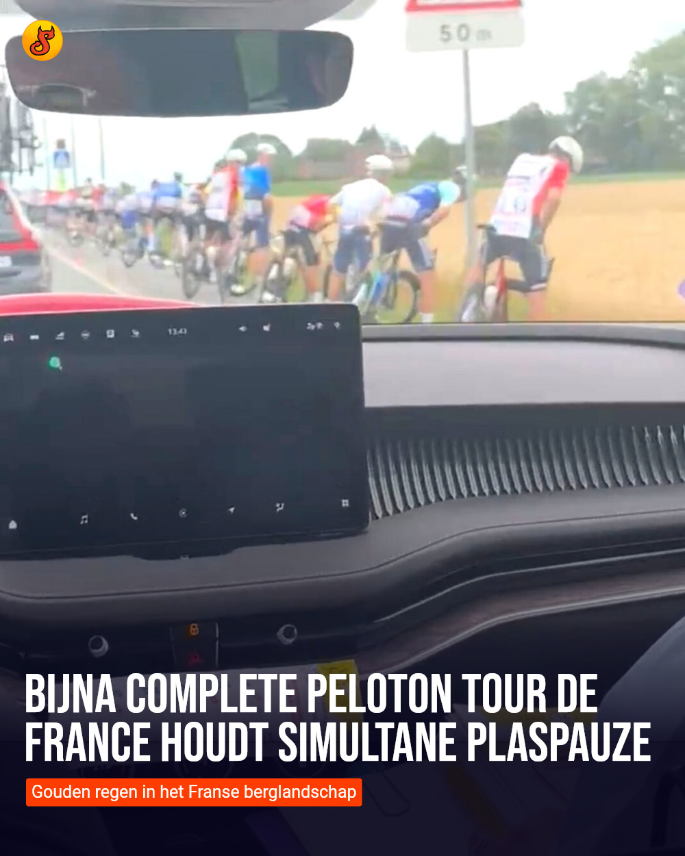 Bijna complete peloton Tour de France houdt simultane plaspauze