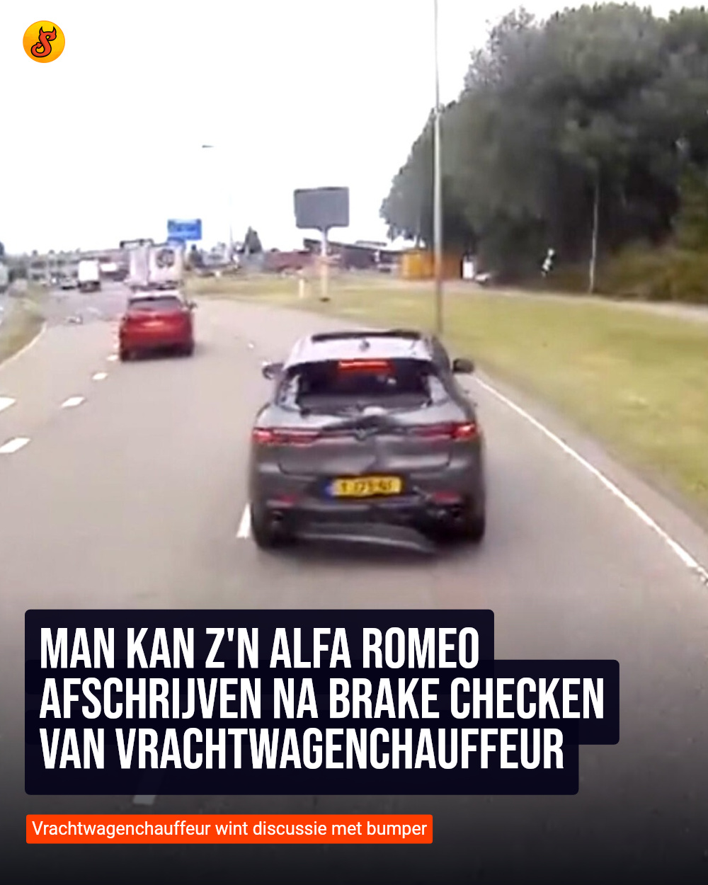 Man kan z'n Alfa Romeo afschrijven na brake checken van vrachtwagenchauffeur