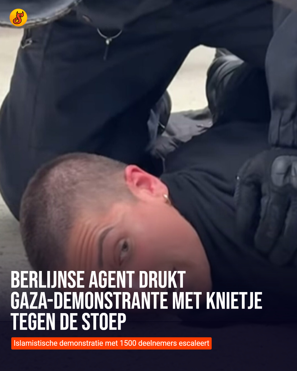 Berlijnse agent drukt Gaza-demonstrante met knietje tegen de stoep