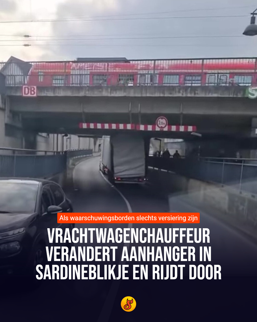 Vrachtwagenchauffeur verandert aanhanger in sardineblikje en rijdt door