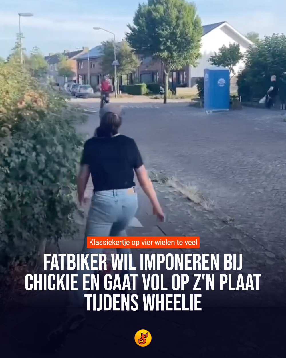 Fatbiker wil imponeren bij chickie en gaat vol op z'n plaat tijdens wheelie