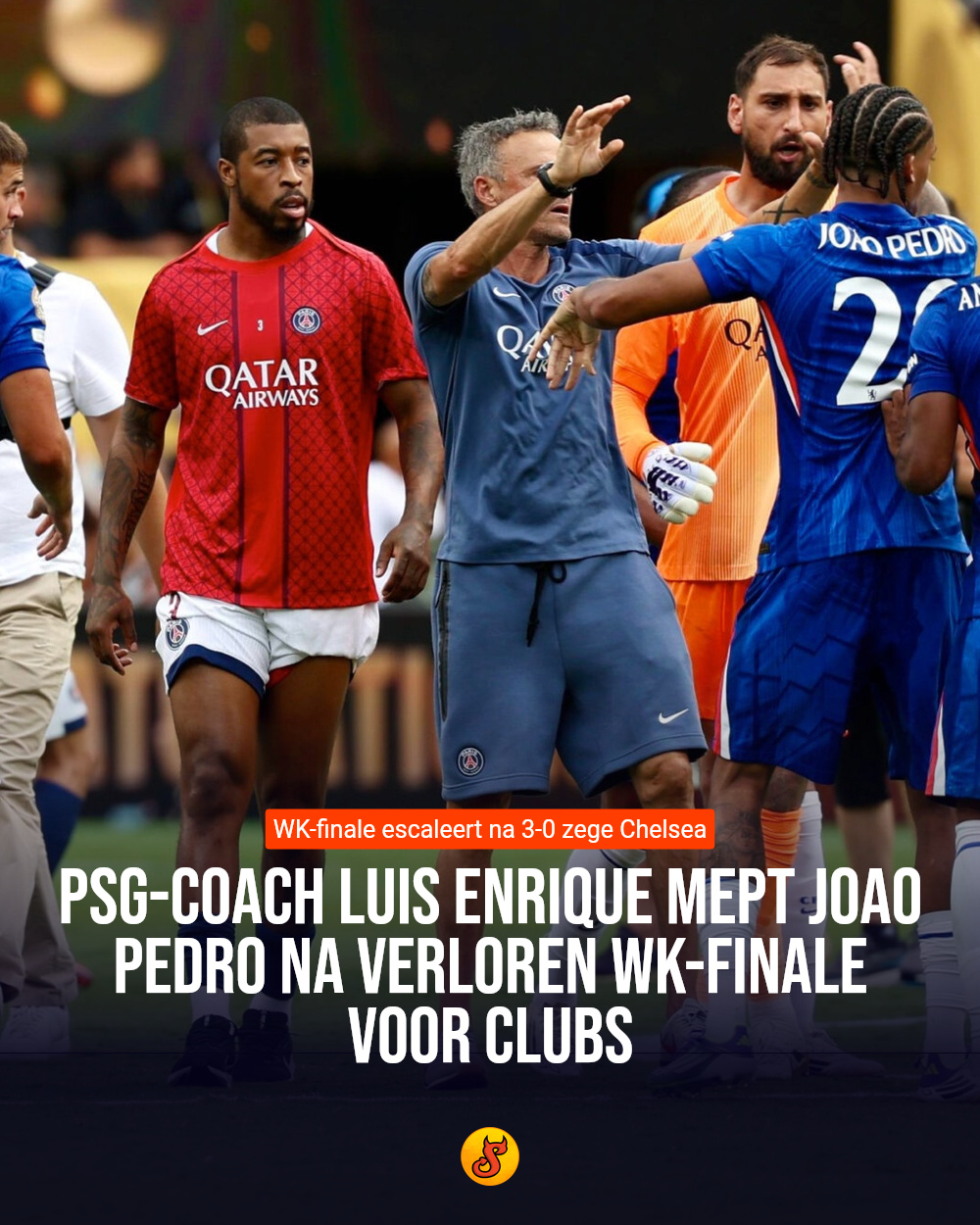 PSG-coach Luis Enrique mept Joao Pedro na verloren WK-finale voor clubs