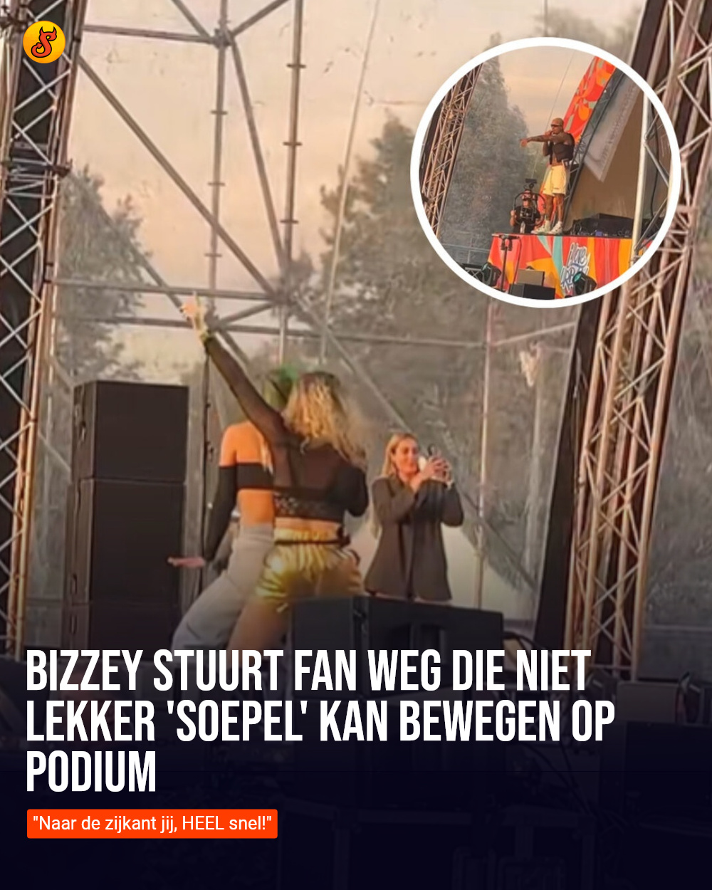 Bizzey stuurt fan weg die niet lekker 'soepel' kan bewegen op podium