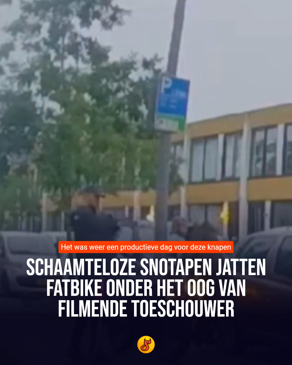 Schaamteloze snotapen jatten fatbike onder het oog van filmende toeschouwer
