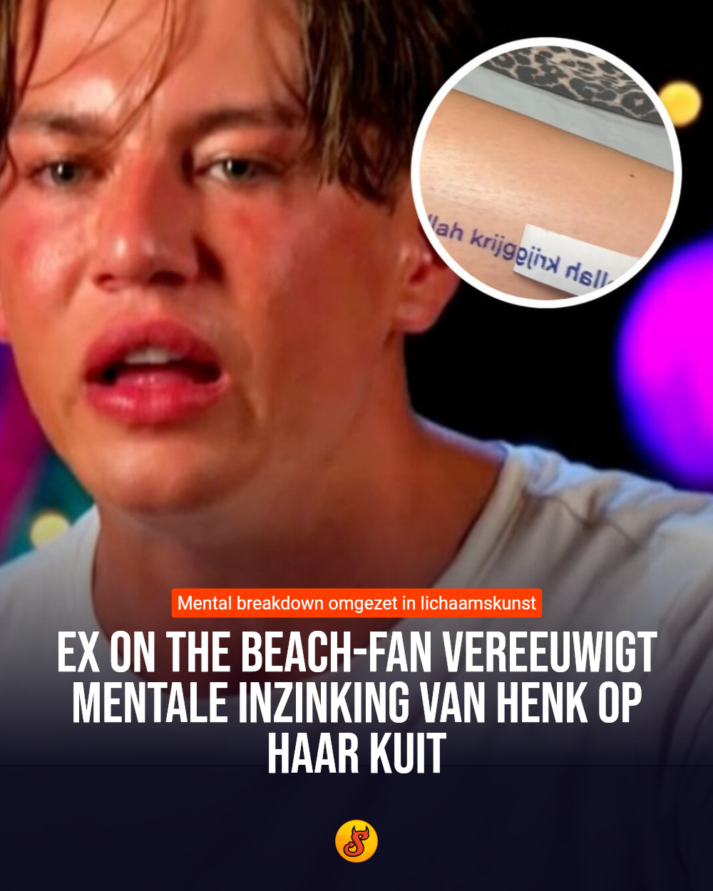 Ex On The Beach-fan vereeuwigt mentale inzinking van Henk op haar kuit