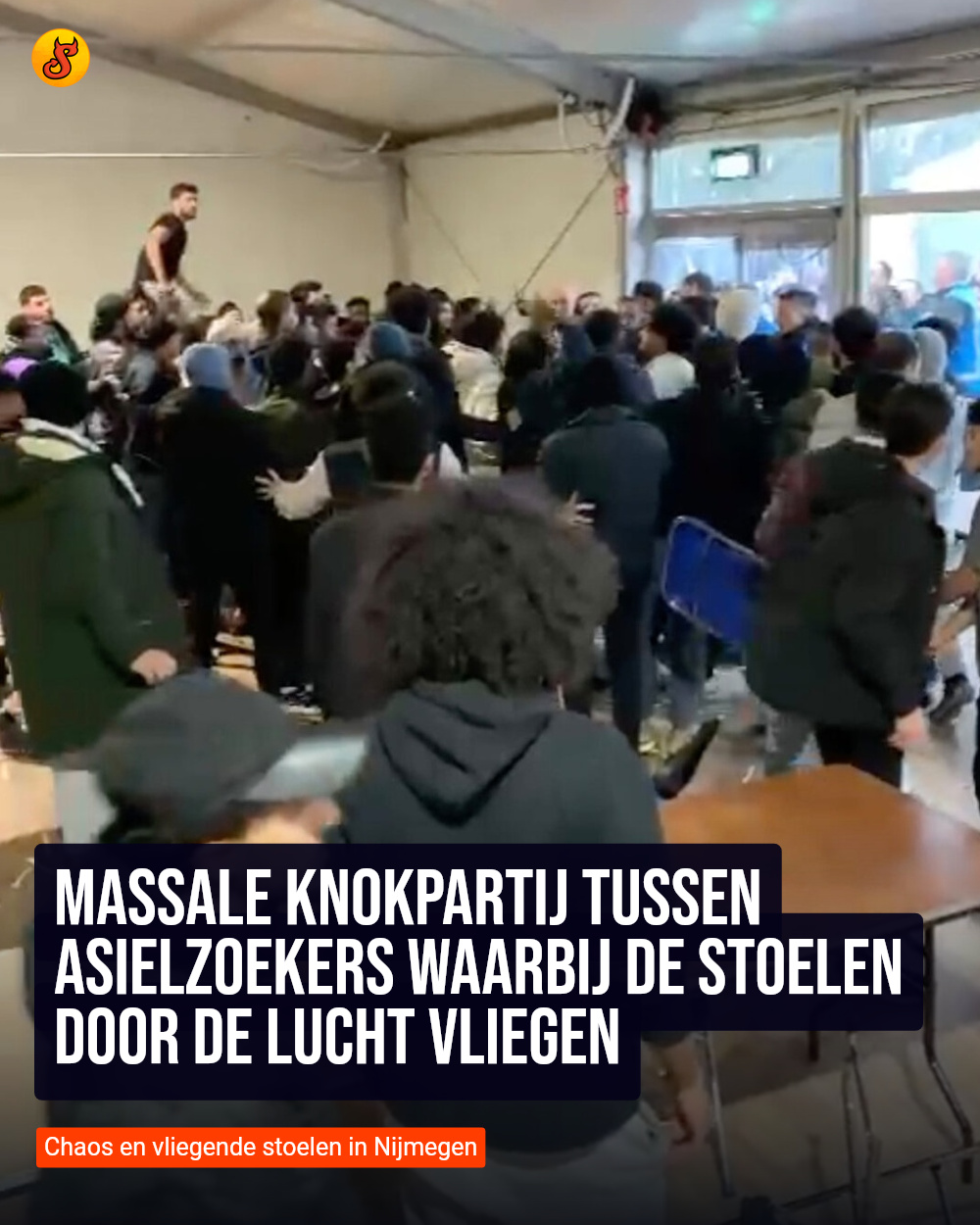 Massale knokpartij tussen asielzoekers waarbij de stoelen door de lucht vliegen