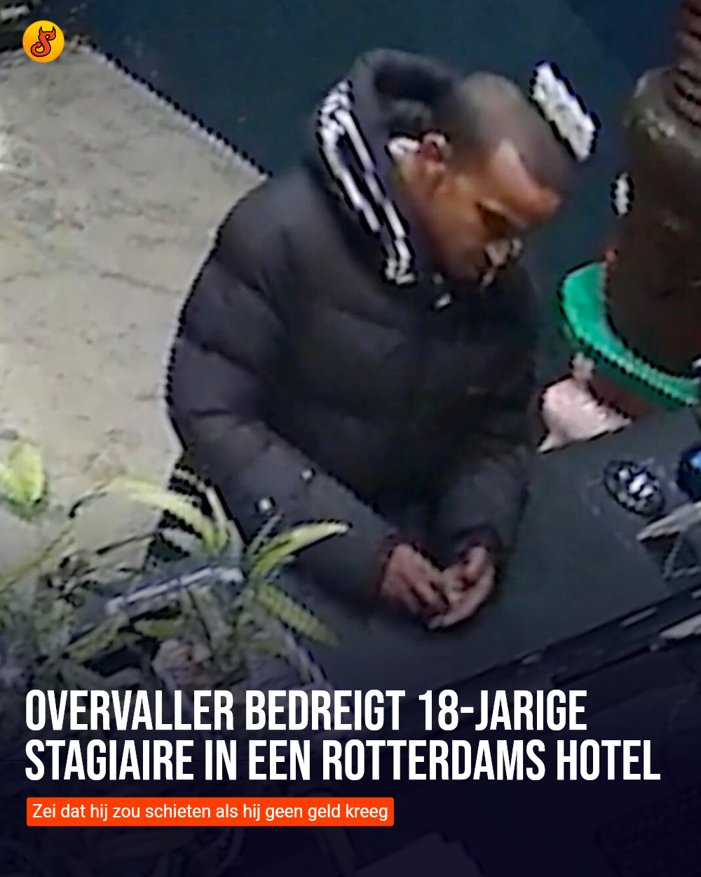 Overvaller bedreigt 18-jarige stagiaire in een Rotterdams hotel