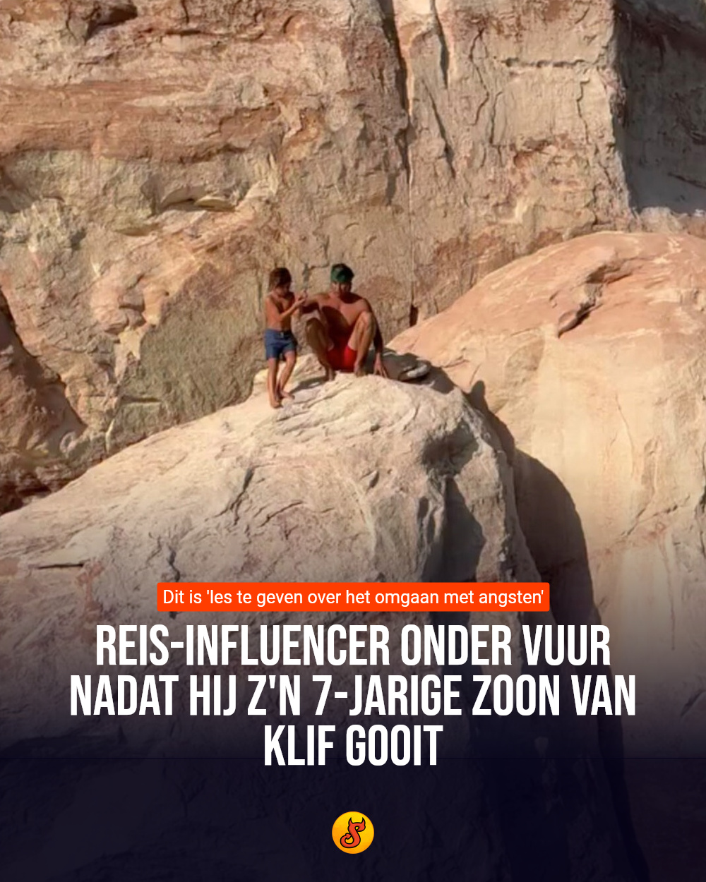 Reis-influencer onder vuur nadat hij z'n 7-jarige zoon van klif gooit