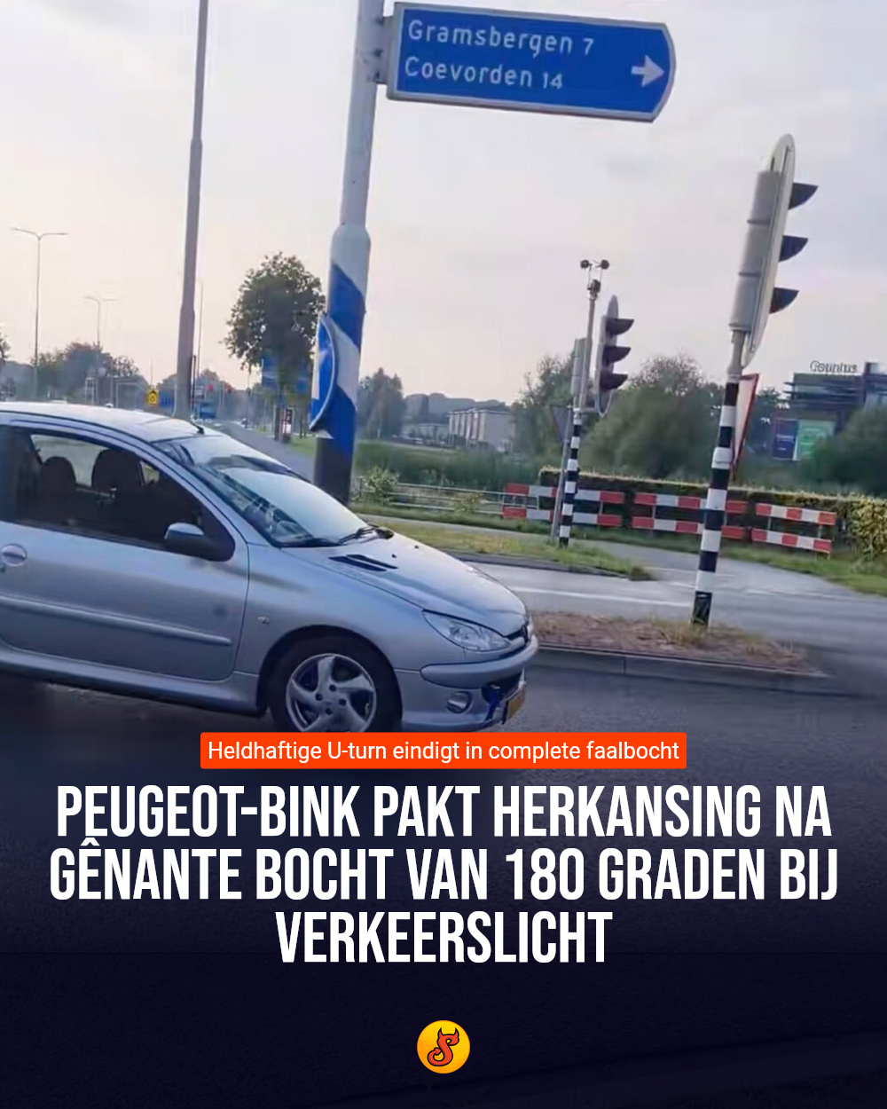 Peugeot-bink pakt herkansing na gênante bocht van 180 graden bij verkeerslicht