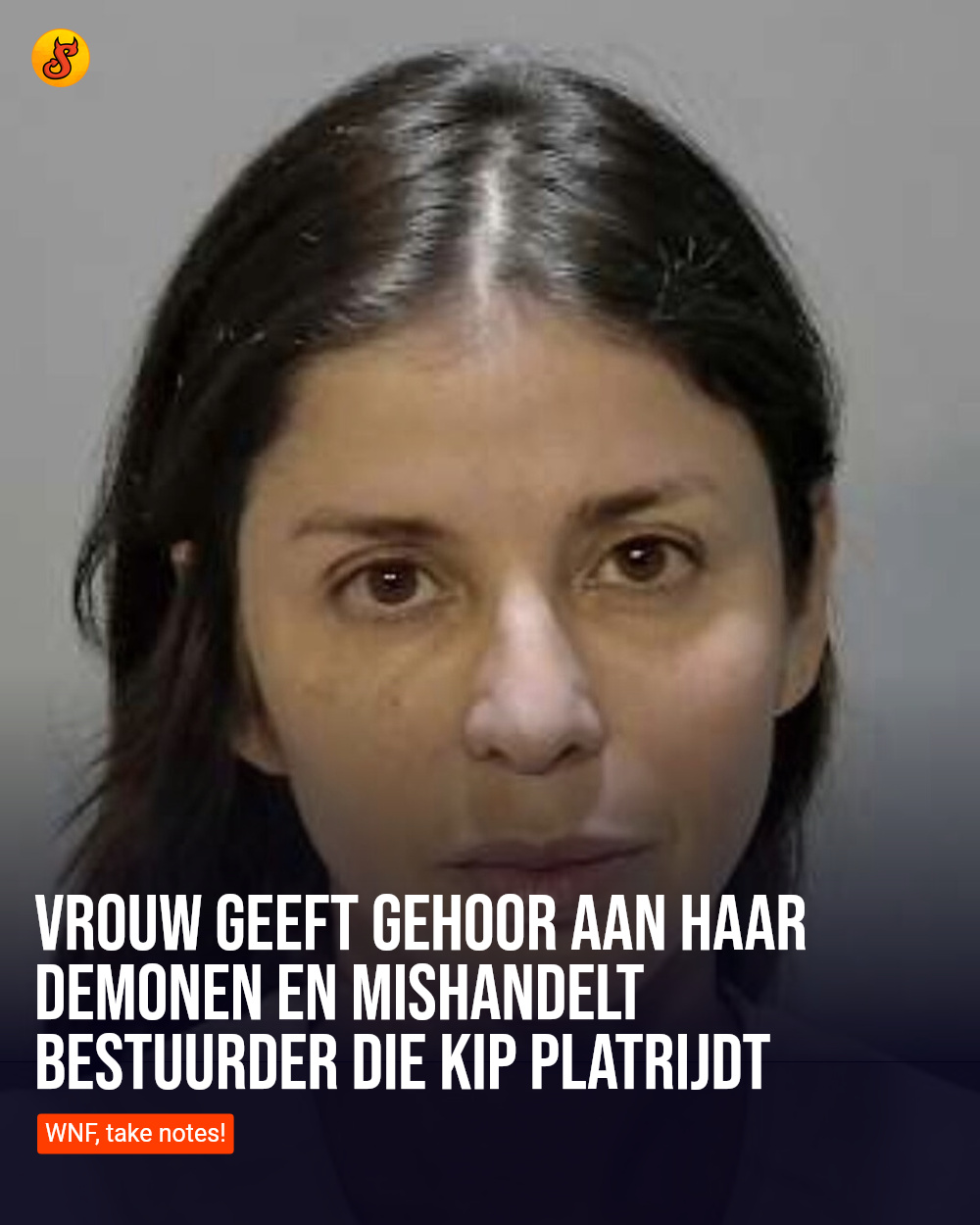 Vrouw geeft gehoor aan haar demonen en mishandelt bestuurder die kip platrijdt