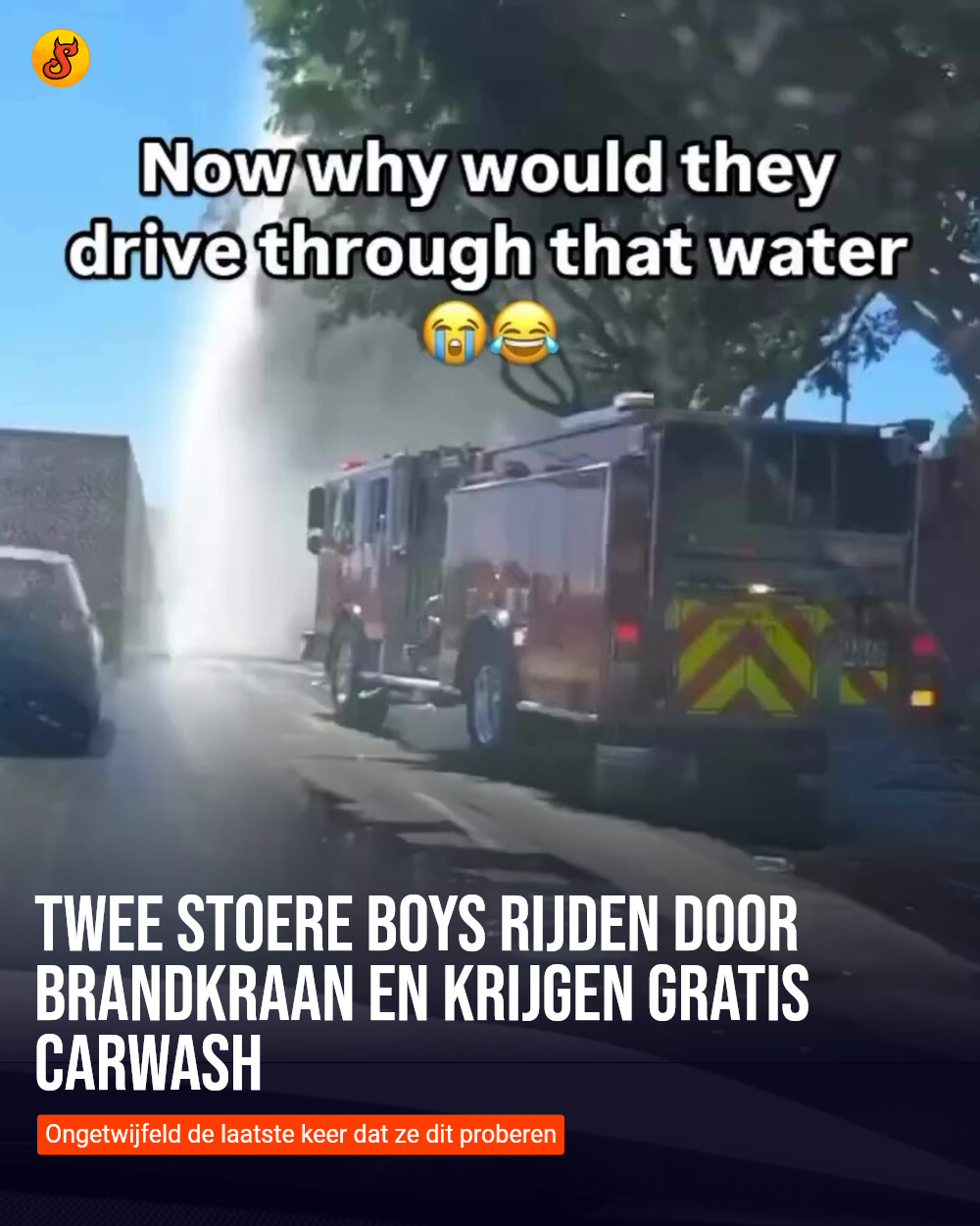Twee stoere boys rijden door brandkraan en krijgen gratis carwash