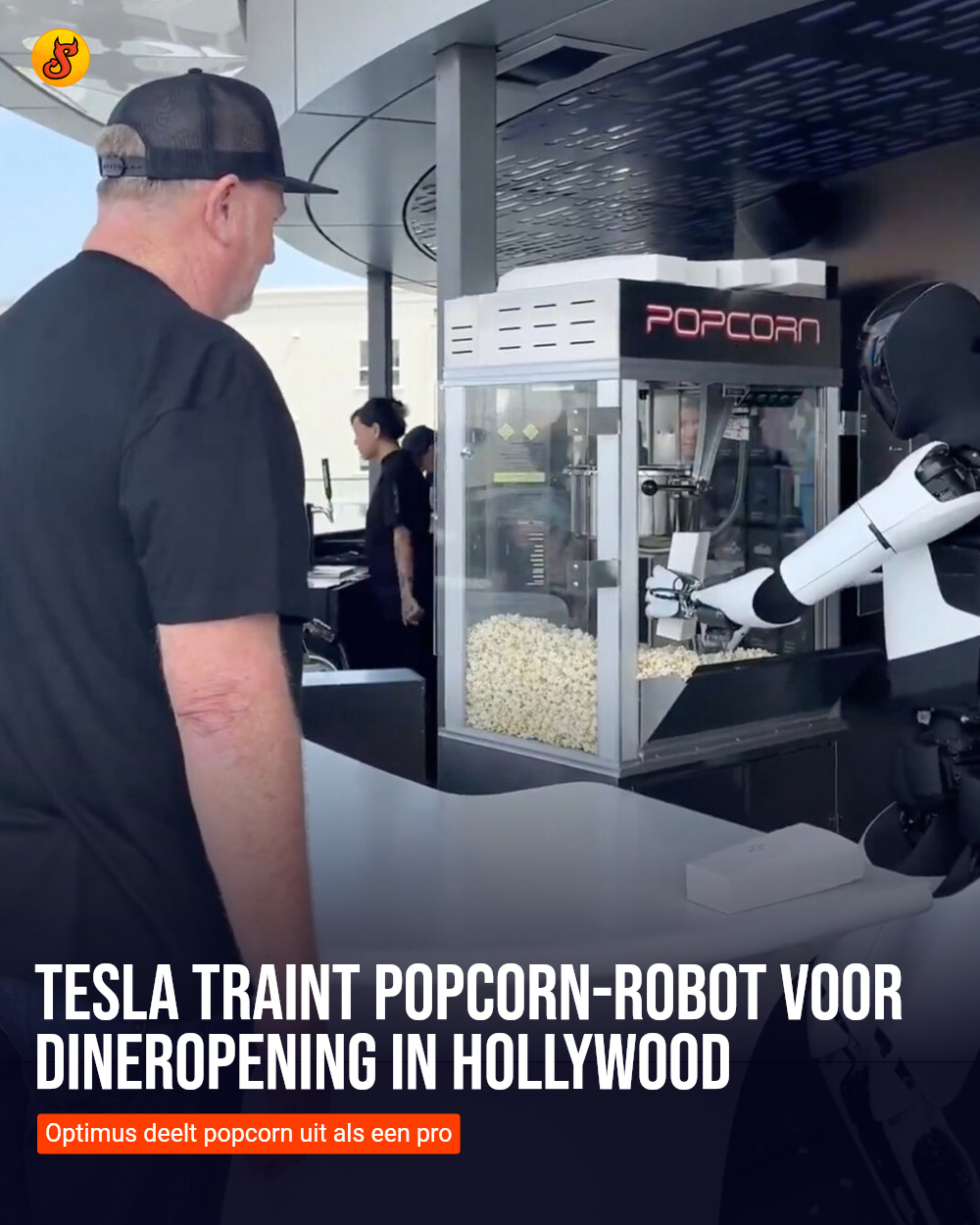 Tesla traint popcorn-robot voor dineropening in Hollywood