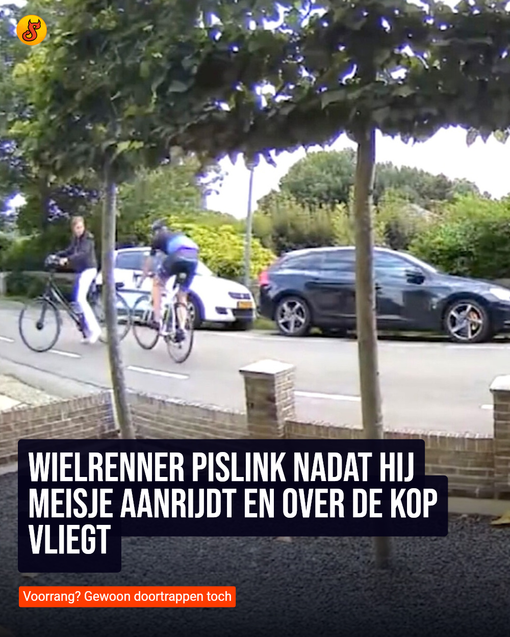 Wielrenner pislink nadat hij meisje aanrijdt en over de kop vliegt