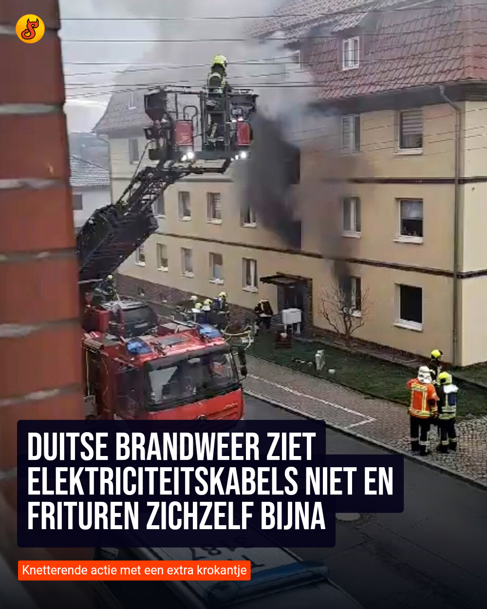 Duitse brandweer ziet elektriciteitskabels niet en frituren zichzelf bijna