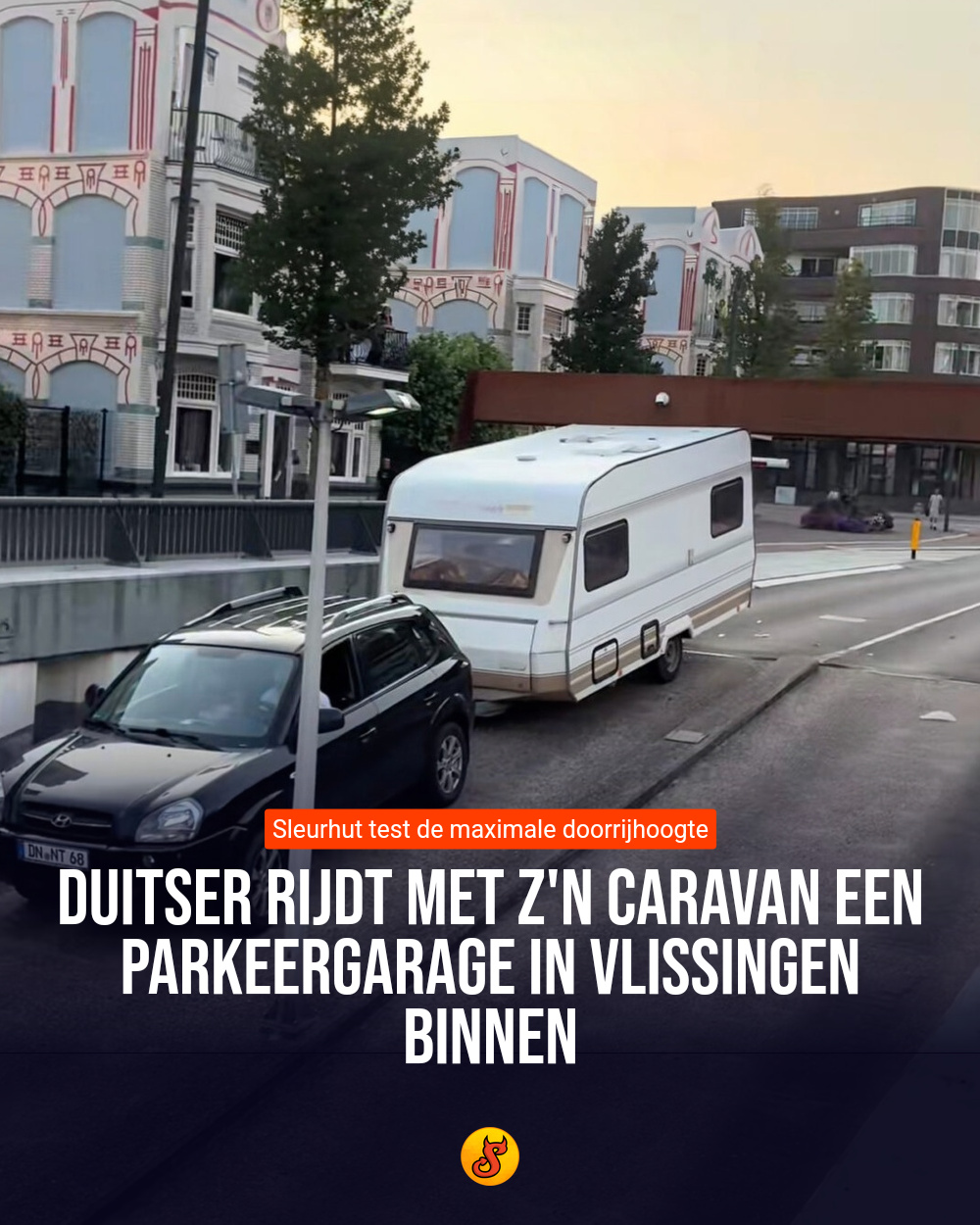 Duitser rijdt met z'n caravan een parkeergarage in Vlissingen binnen