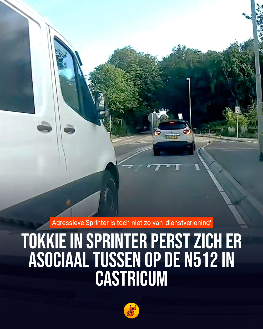 Tokkie in Sprinter perst zich er asociaal tussen op de N512 in Castricum
