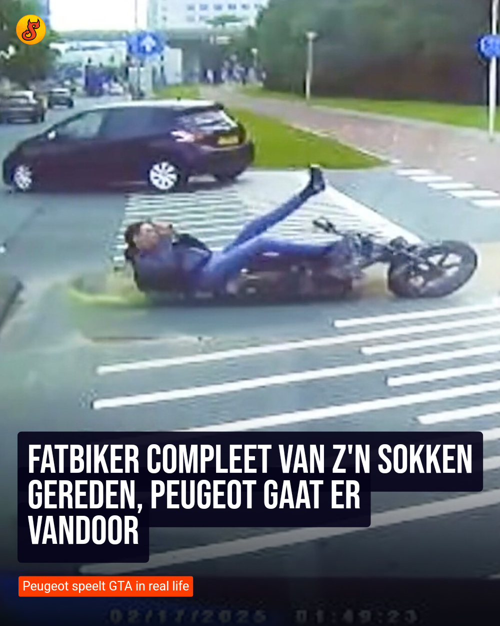 Fatbiker compleet van z'n sokken gereden, Peugeot gaat er vandoor