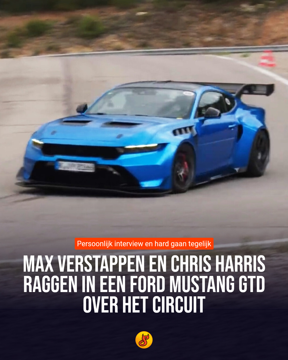 Max Verstappen en Chris Harris raggen in een Ford Mustang GTD over het circuit