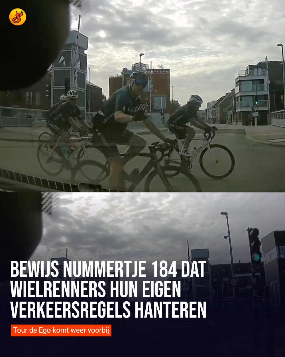 Bewijs nummertje 184 dat wielrenners hun eigen verkeersregels hanteren