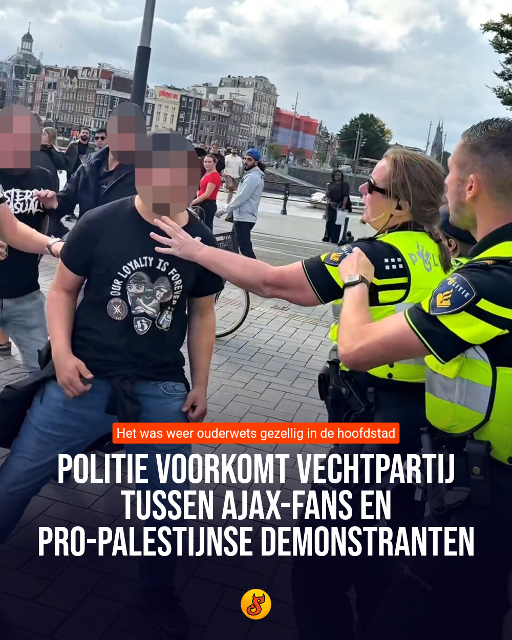 Politie voorkomt vechtpartij tussen Ajax-fans en pro-Palestijnse demonstranten