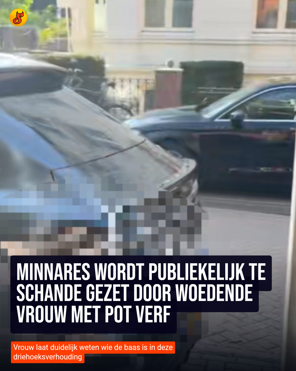 Minnares wordt publiekelijk te schande gezet door woedende vrouw met pot verf