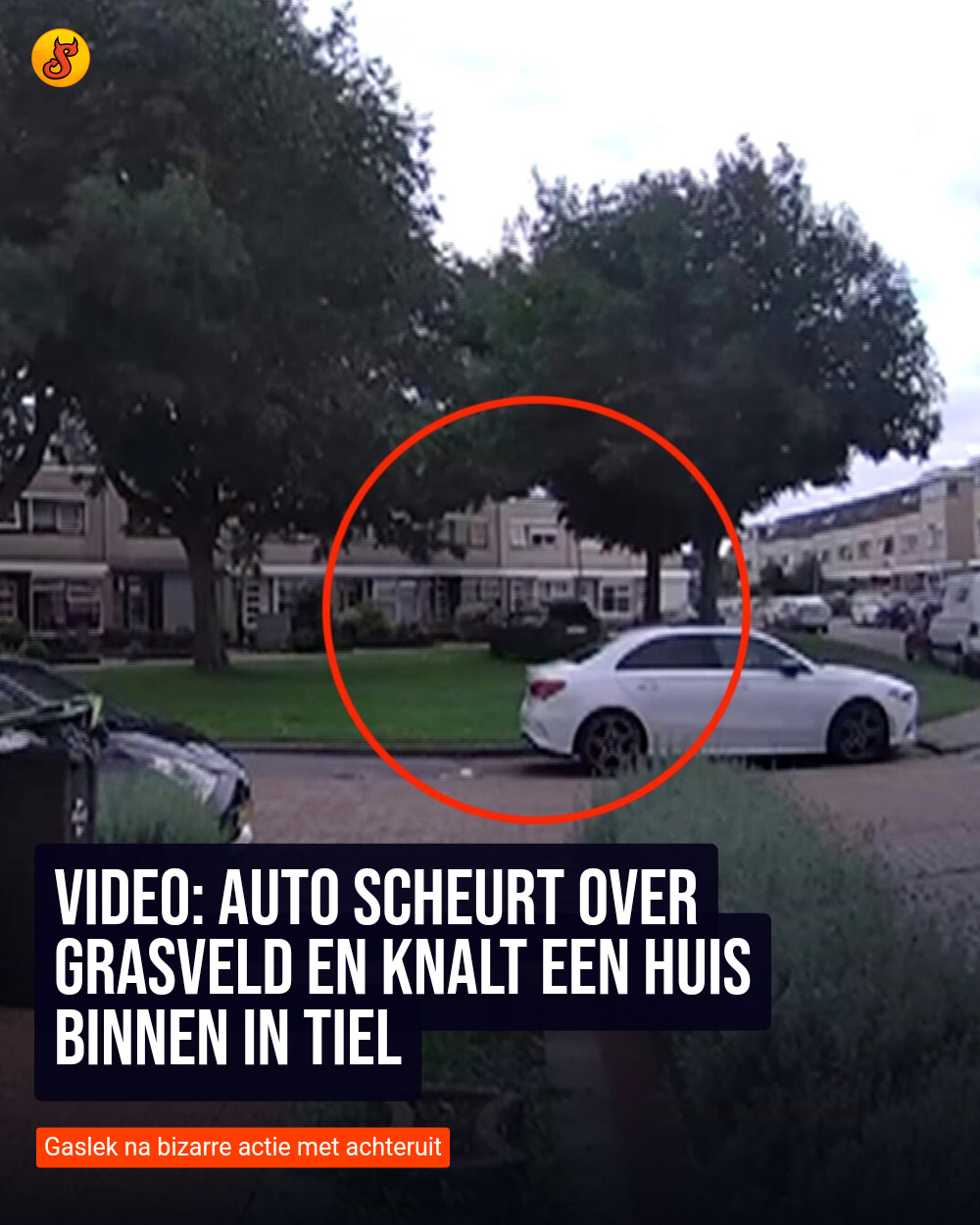 Video: Auto scheurt over grasveld en knalt een huis binnen in Tiel