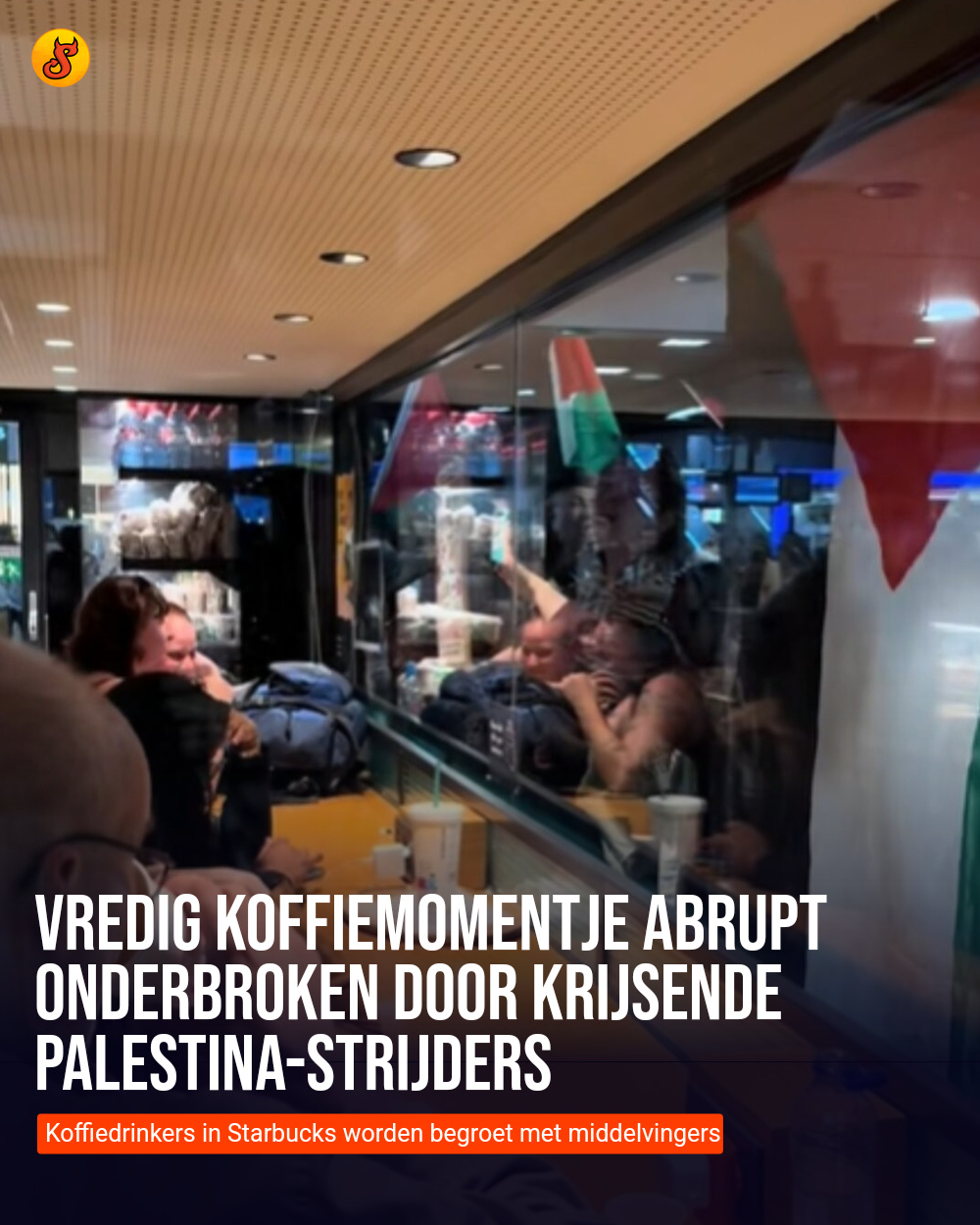 Vredig koffiemomentje abrupt onderbroken door krijsende Palestina-strijders