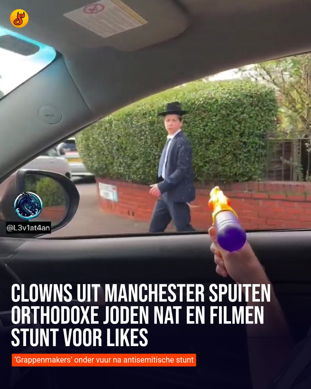 Clowns uit Manchester spuiten orthodoxe Joden nat en filmen stunt voor likes