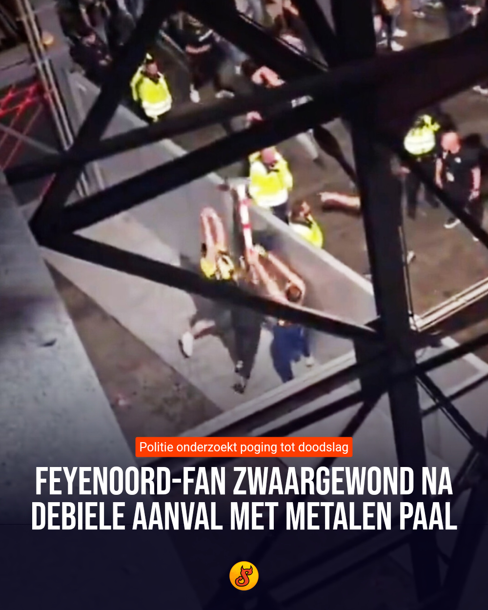 Feyenoord-fan zwaargewond na debiele aanval met metalen paal