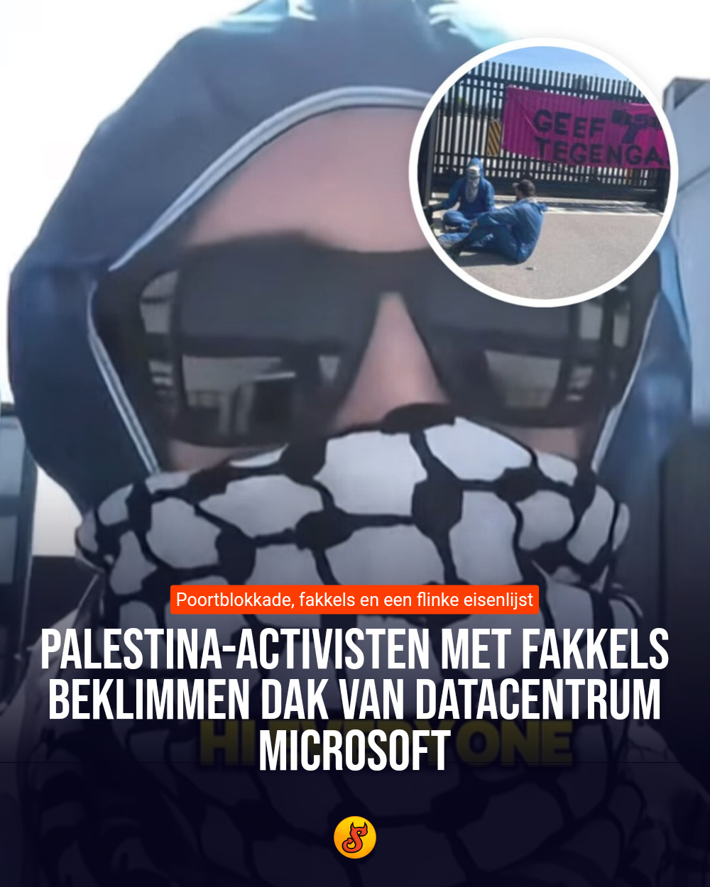 Palestina-activisten met fakkels beklimmen dak van datacentrum Microsoft