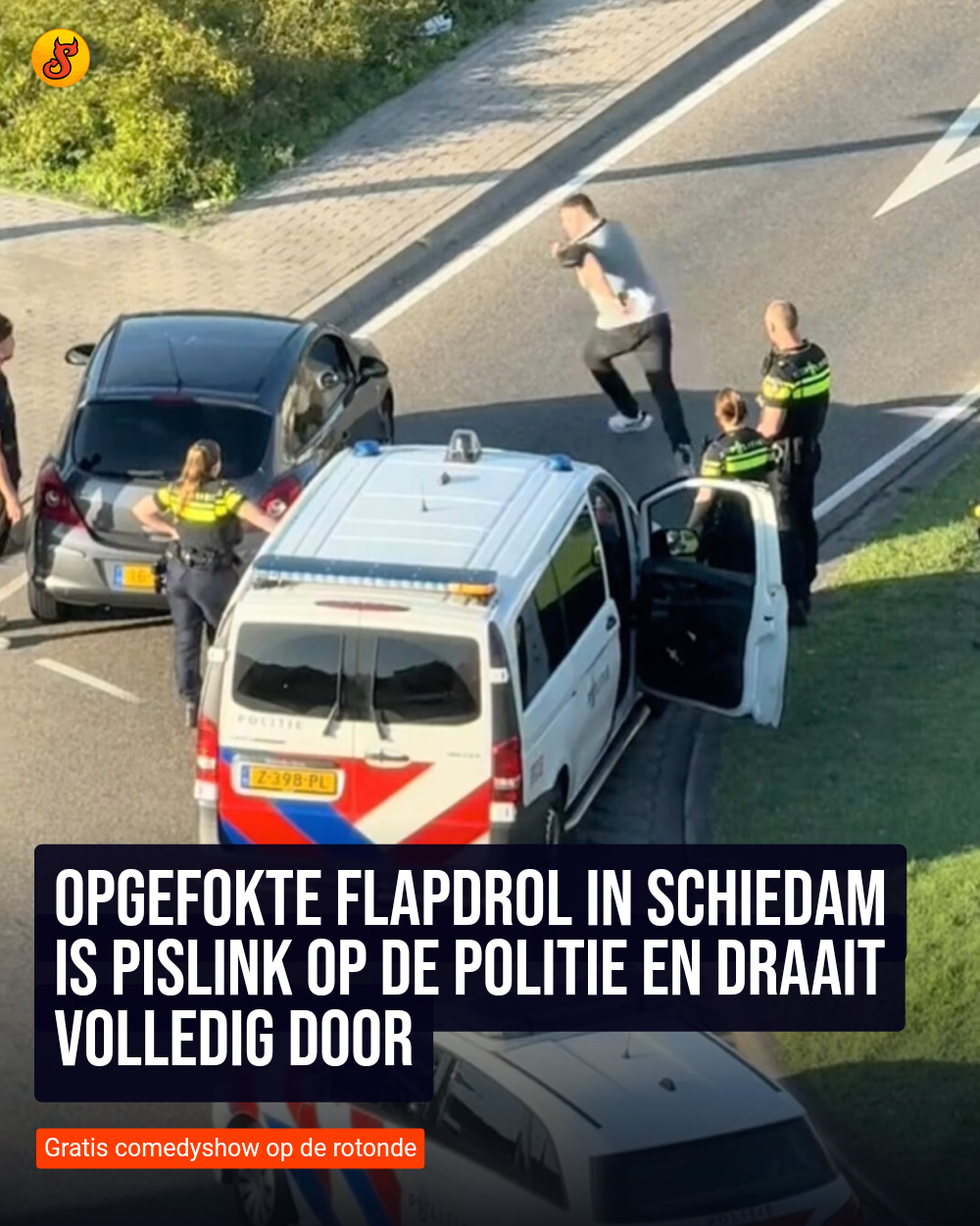 Opgefokte flapdrol in Schiedam is pislink op de politie en draait volledig door