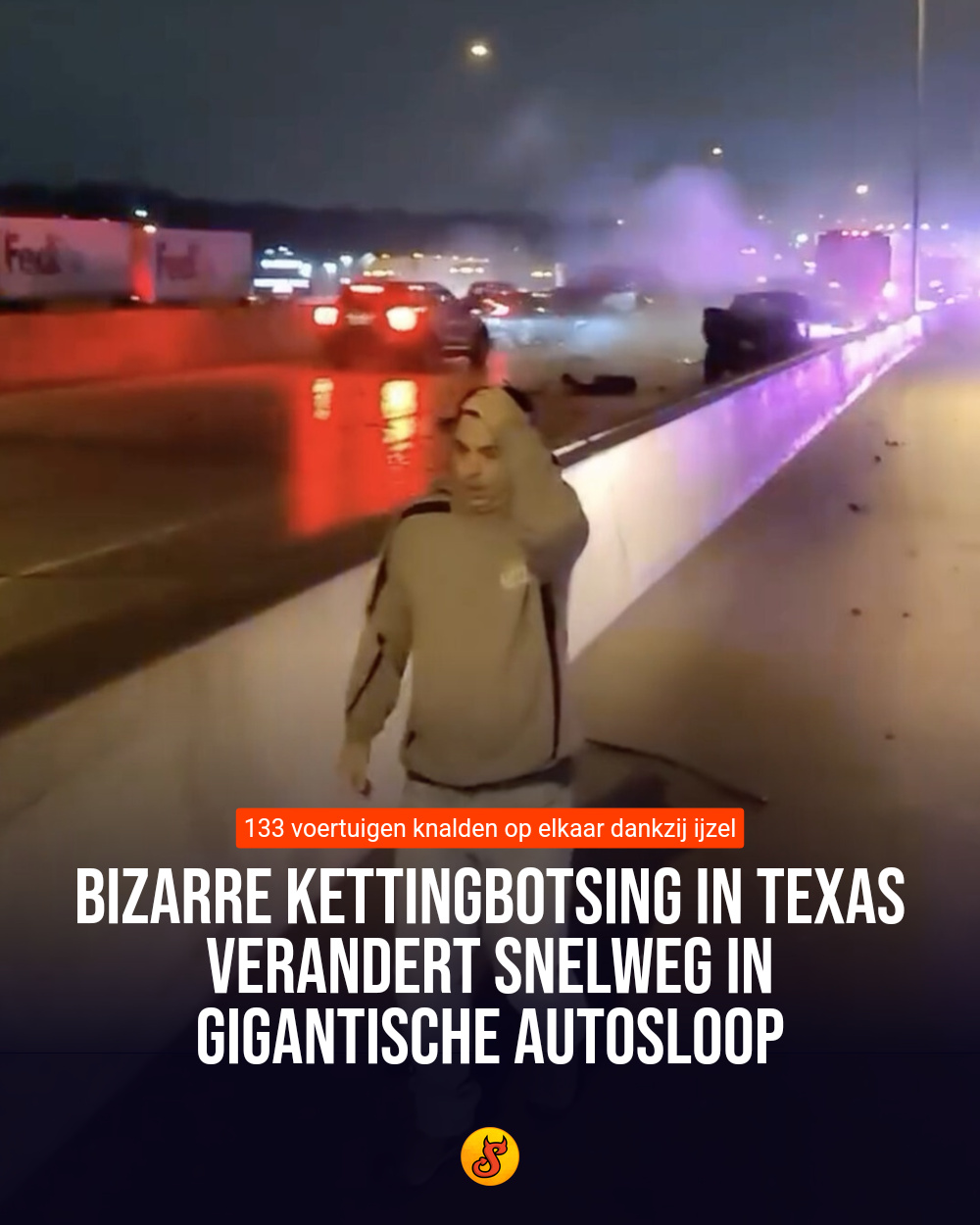 Bizarre kettingbotsing in Texas verandert snelweg in gigantische autosloop