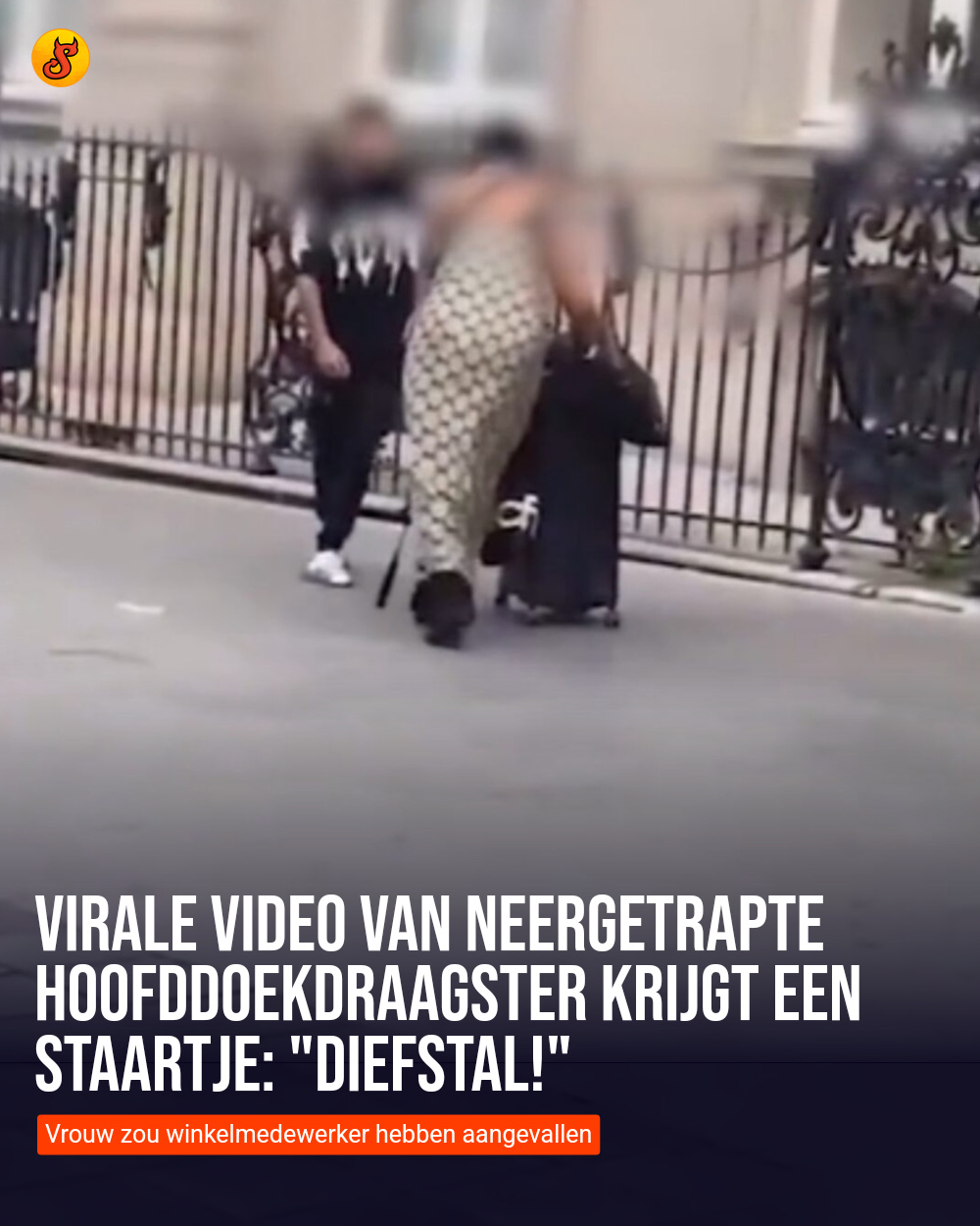 Virale video van neergetrapte hoofddoekdraagster krijgt een staartje: "Diefstal!"