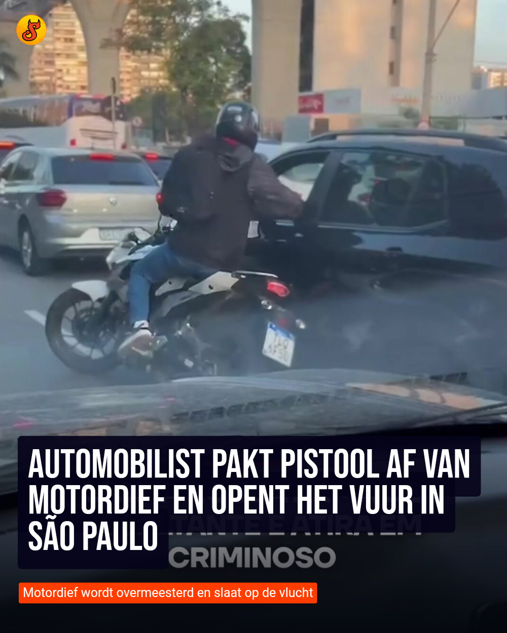 Automobilist pakt pistool af van motordief en opent het vuur in São Paulo