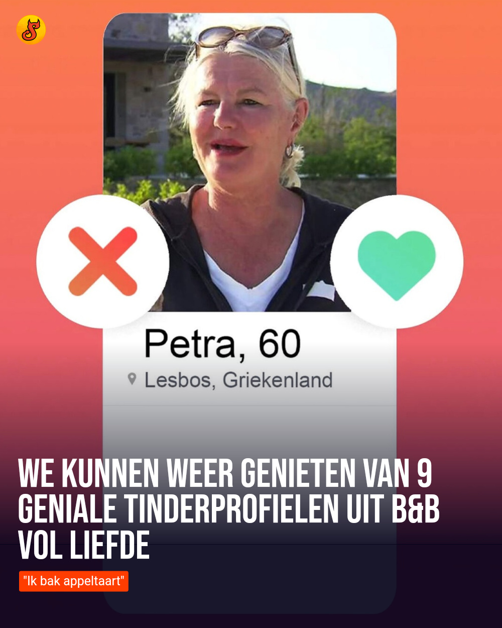We kunnen weer genieten van 9 geniale Tinderprofielen uit B&B Vol Liefde