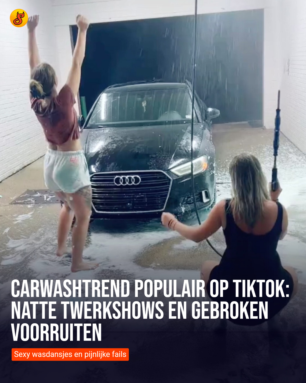 Carwashtrend populair op TikTok: Natte twerkshows en gebroken voorruiten