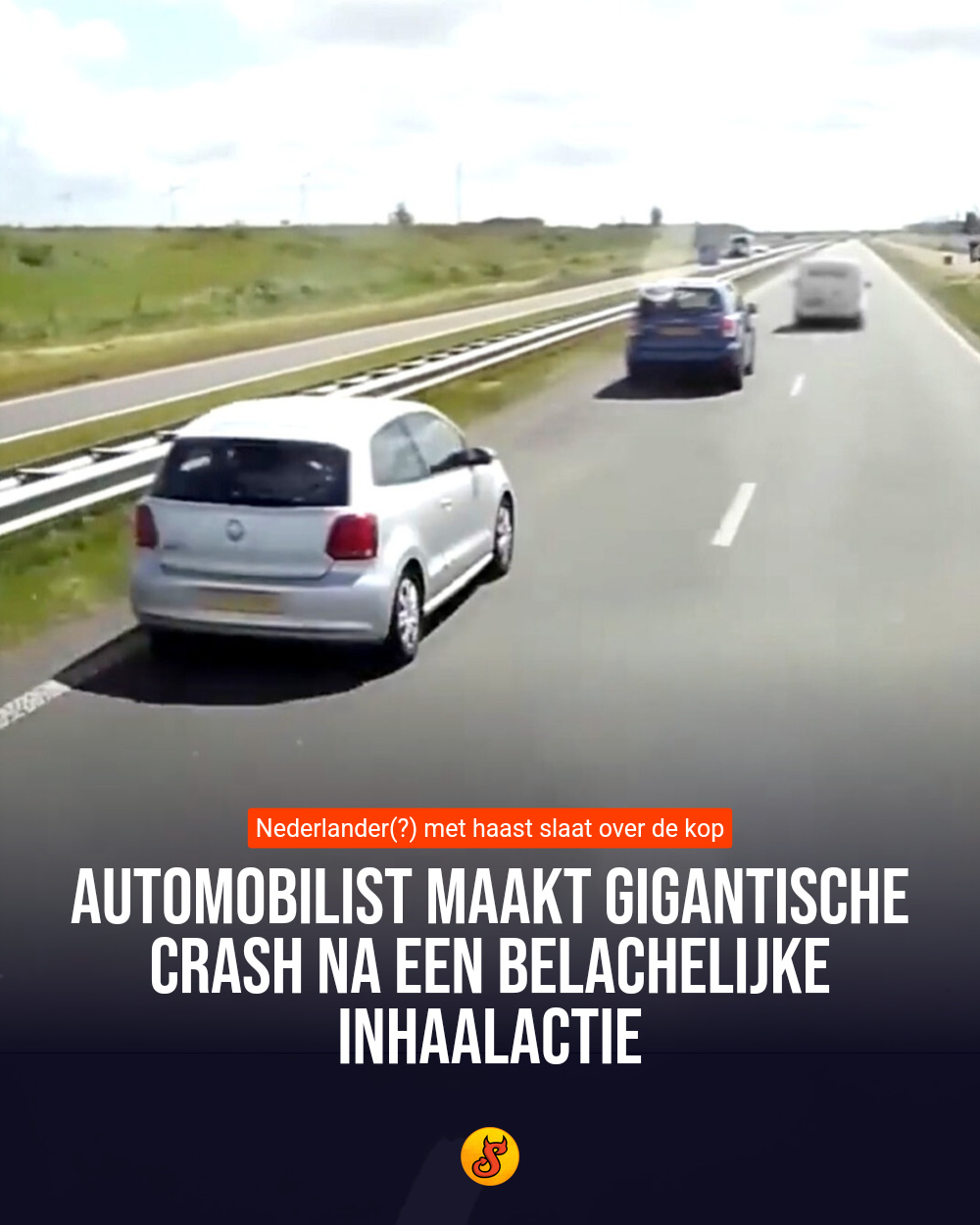Automobilist maakt gigantische crash na een belachelijke inhaalactie