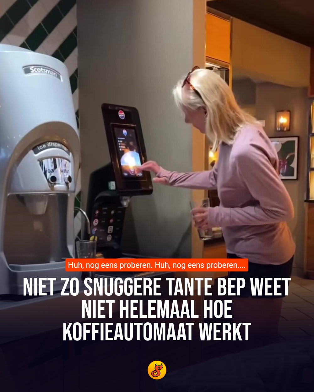 Niet zo snuggere tante Bep weet niet helemaal hoe koffieautomaat werkt