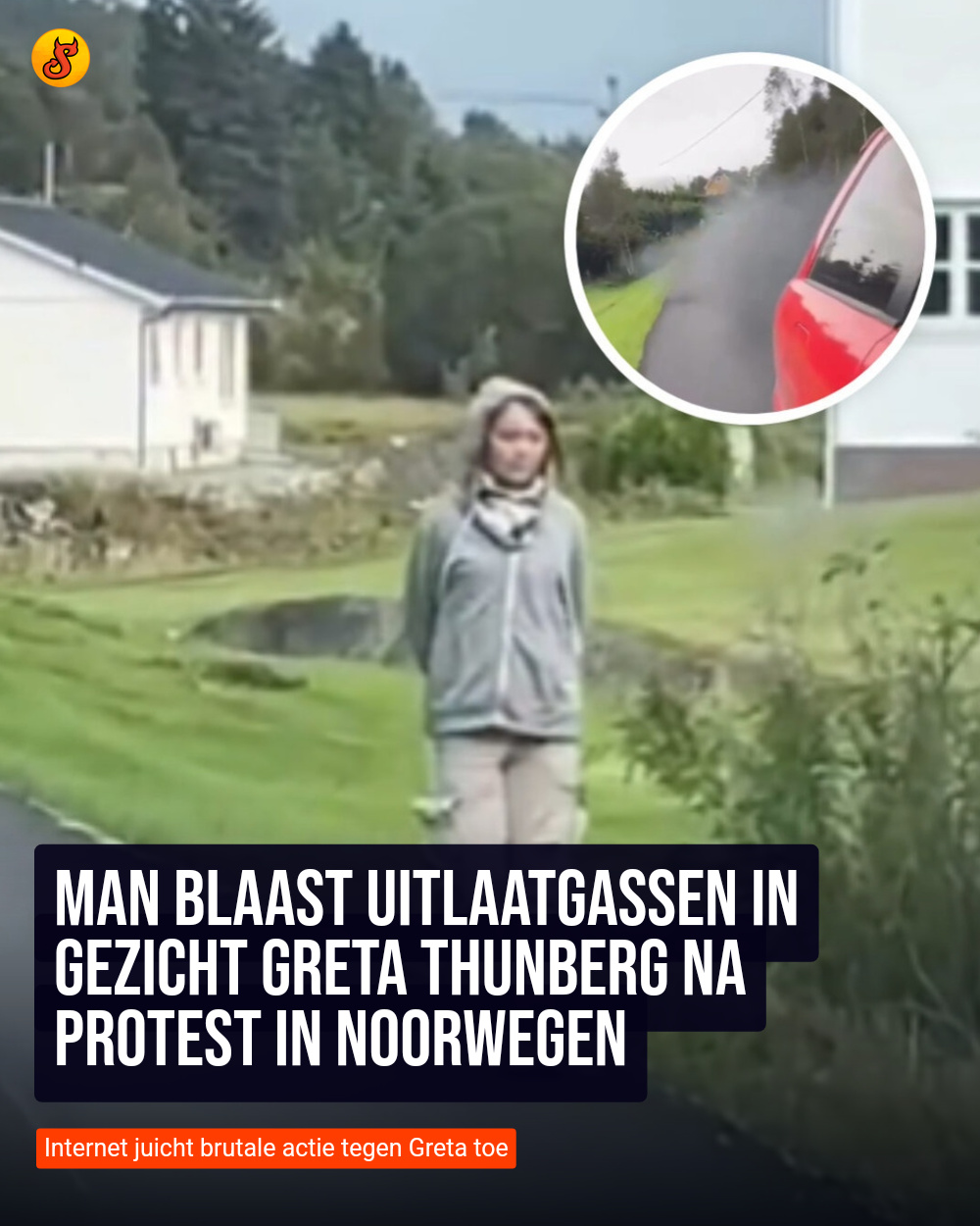 Man blaast uitlaatgassen in gezicht Greta Thunberg na protest in Noorwegen