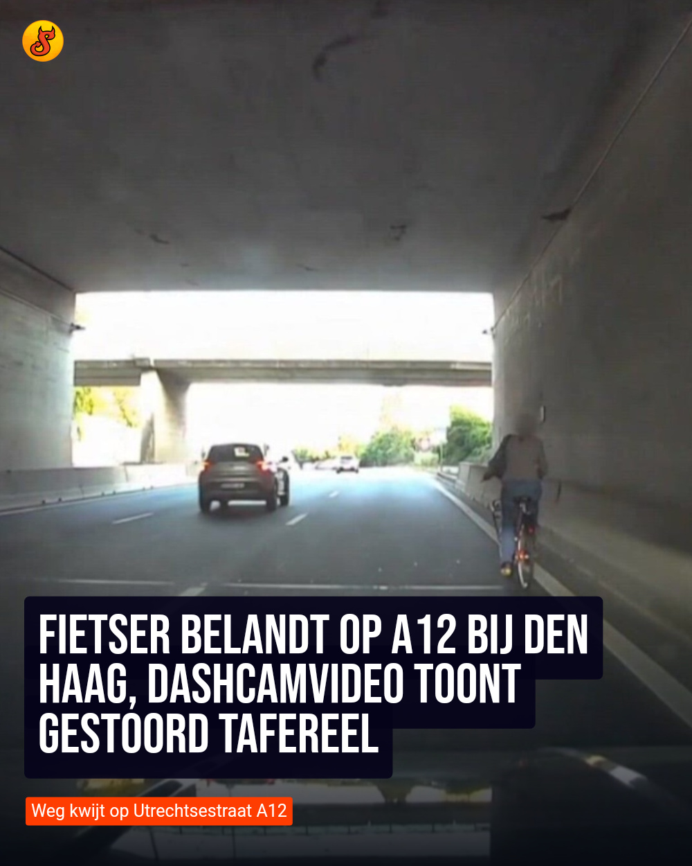 Fietser belandt op A12 bij Den Haag, dashcamvideo toont gestoord tafereel