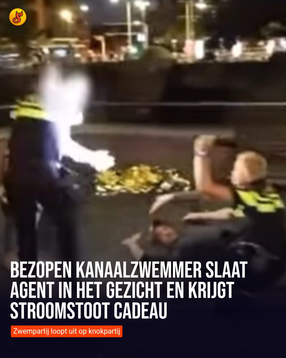 Bezopen kanaalzwemmer slaat agent in het gezicht en krijgt stroomstoot cadeau