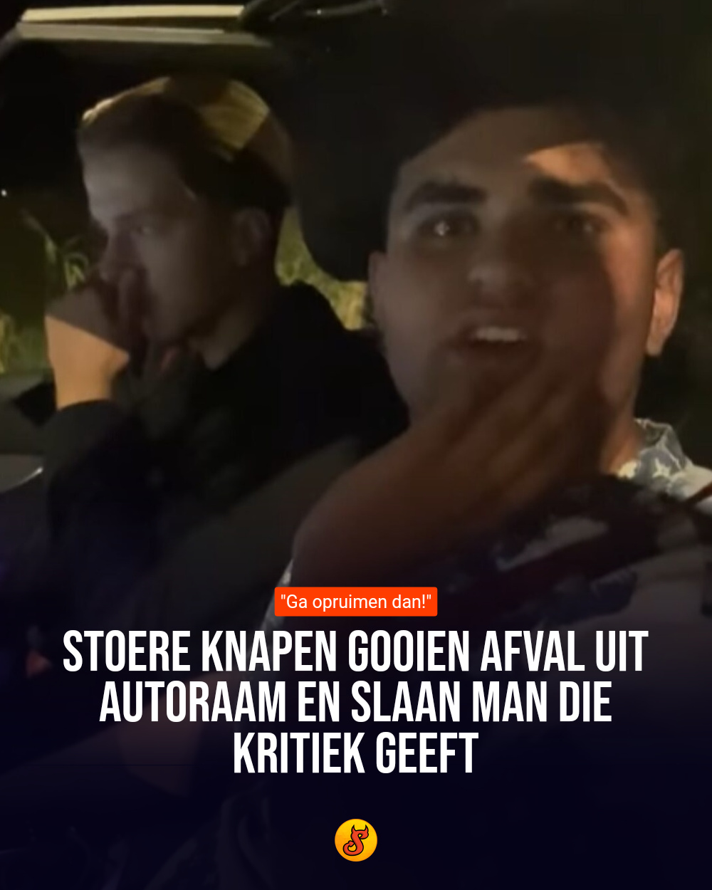 Stoere knapen gooien afval uit autoraam en slaan man die kritiek geeft