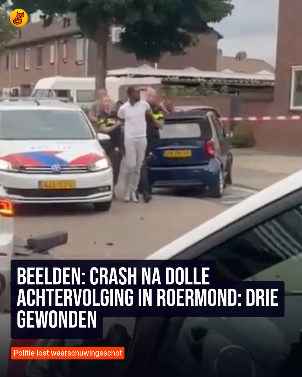Beelden: Crash na dolle achtervolging in Roermond: drie gewonden