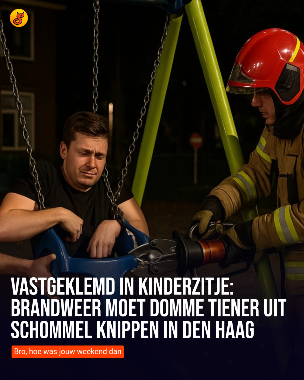 Vastgeklemd in kinderzitje: Brandweer moet domme tiener uit schommel knippen in Den Haag