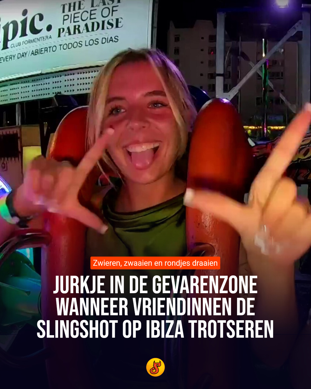 Jurkje in de gevarenzone wanneer vriendinnen de slingshot op Ibiza trotseren