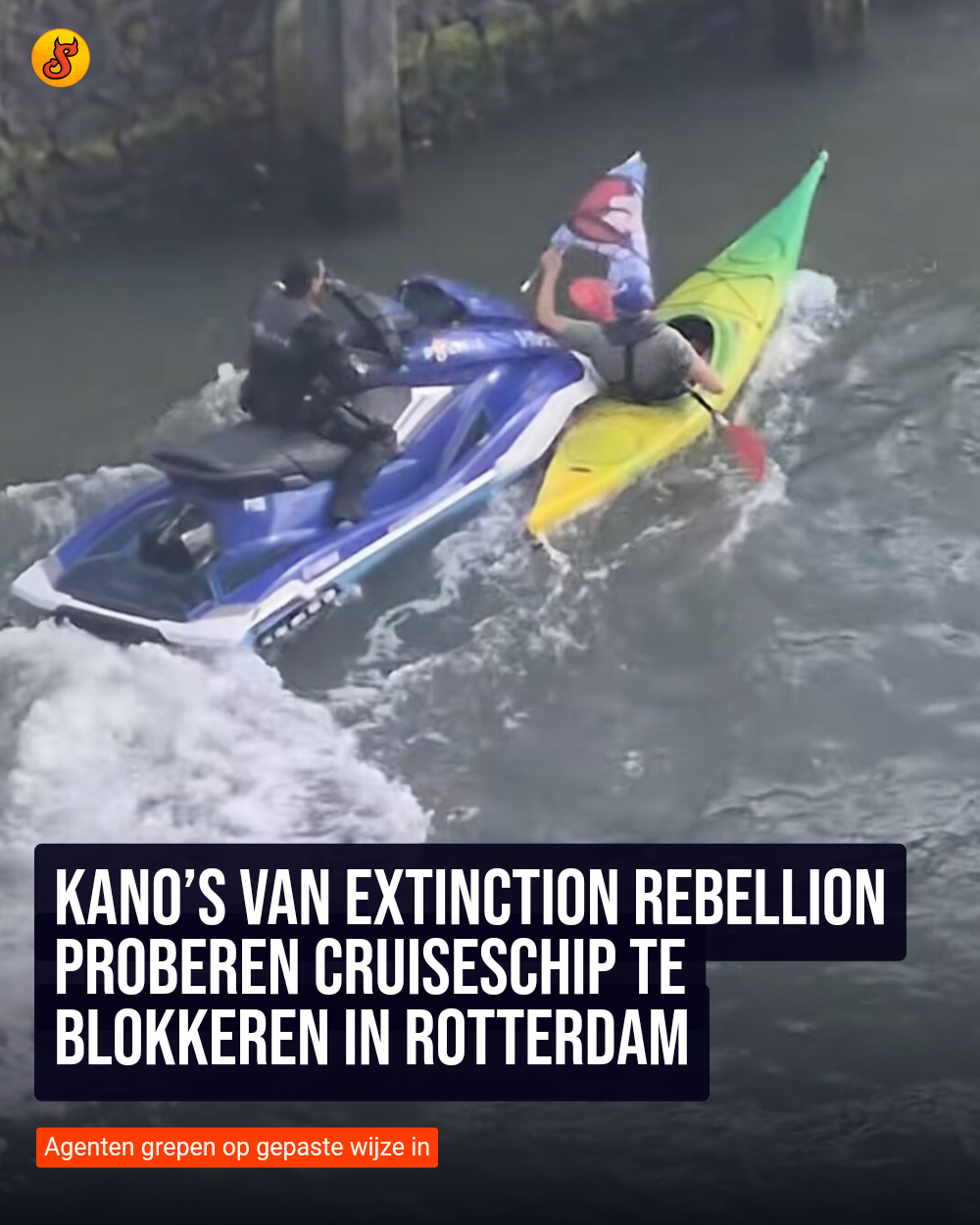 Kano’s van Extinction Rebellion proberen cruiseschip te blokkeren in Rotterdam