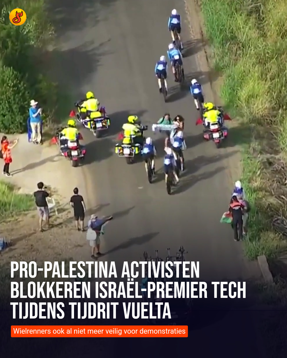 Pro-Palestina activisten blokkeren Israël-Premier Tech tijdens tijdrit Vuelta