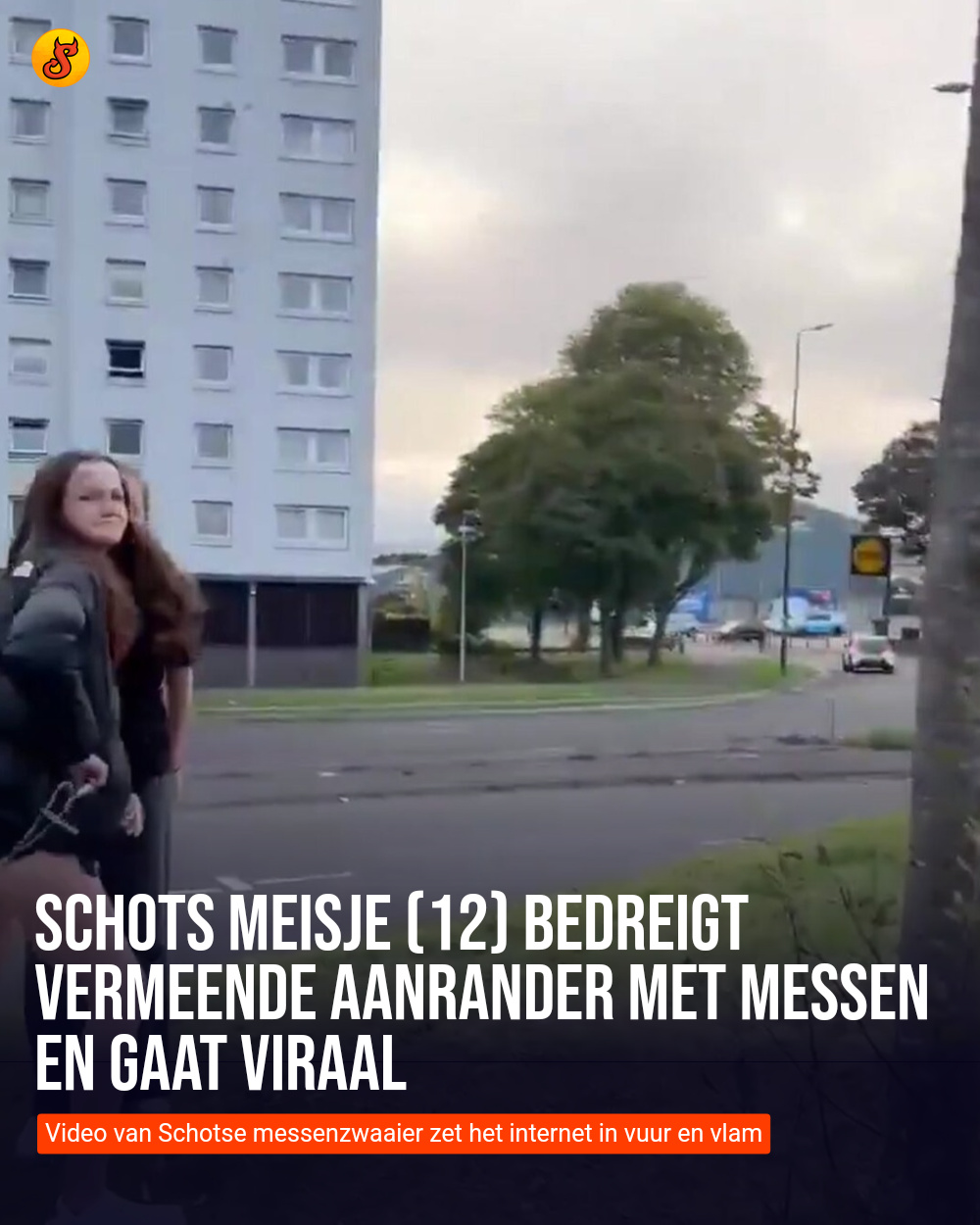 Schots meisje (12) bedreigt vermeende aanrander met messen en gaat viraal