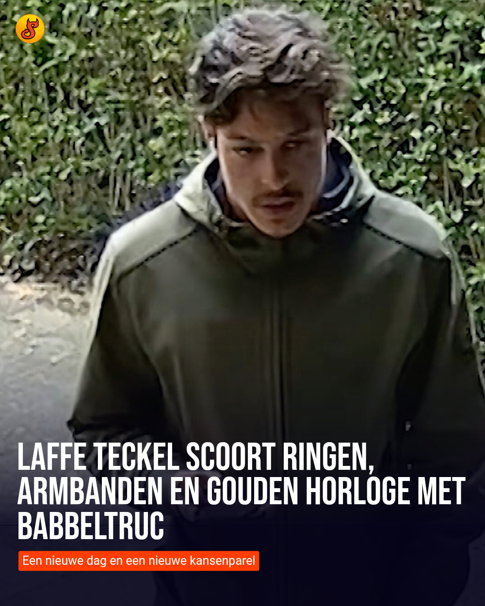 Laffe teckel scoort ringen, armbanden en gouden horloge met babbeltruc