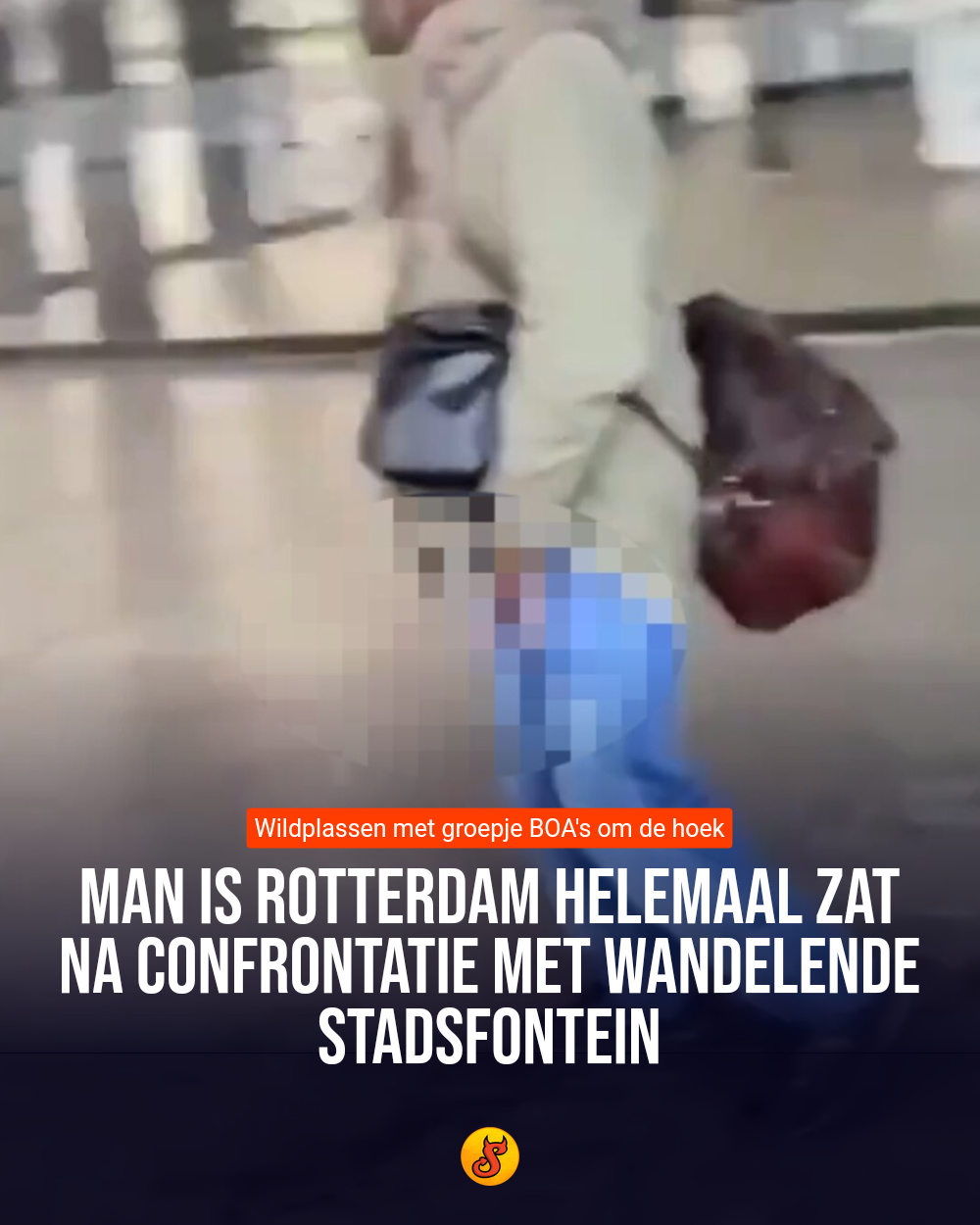 Man is Rotterdam helemaal zat na confrontatie met wandelende stadsfontein